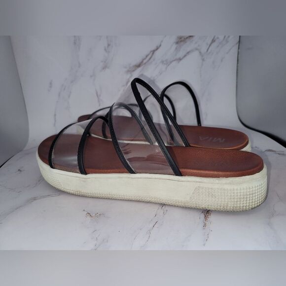 MIA Platform Slide Sandals Clear Plastic SlipOn Leather Molded Innersole Size 8 - Picture 4 of 8